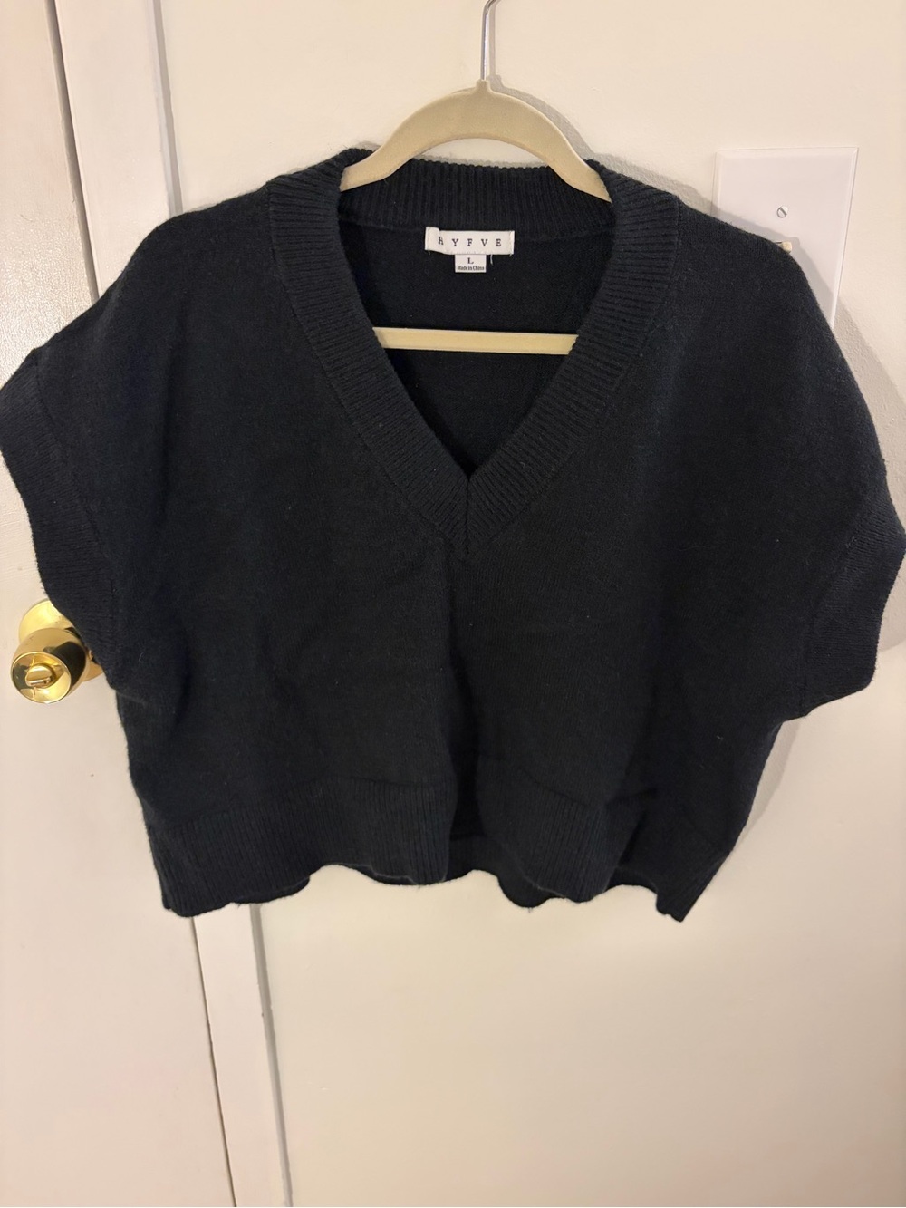 HYFVE Black V-Neck Short Sleeve Knit Sweater
